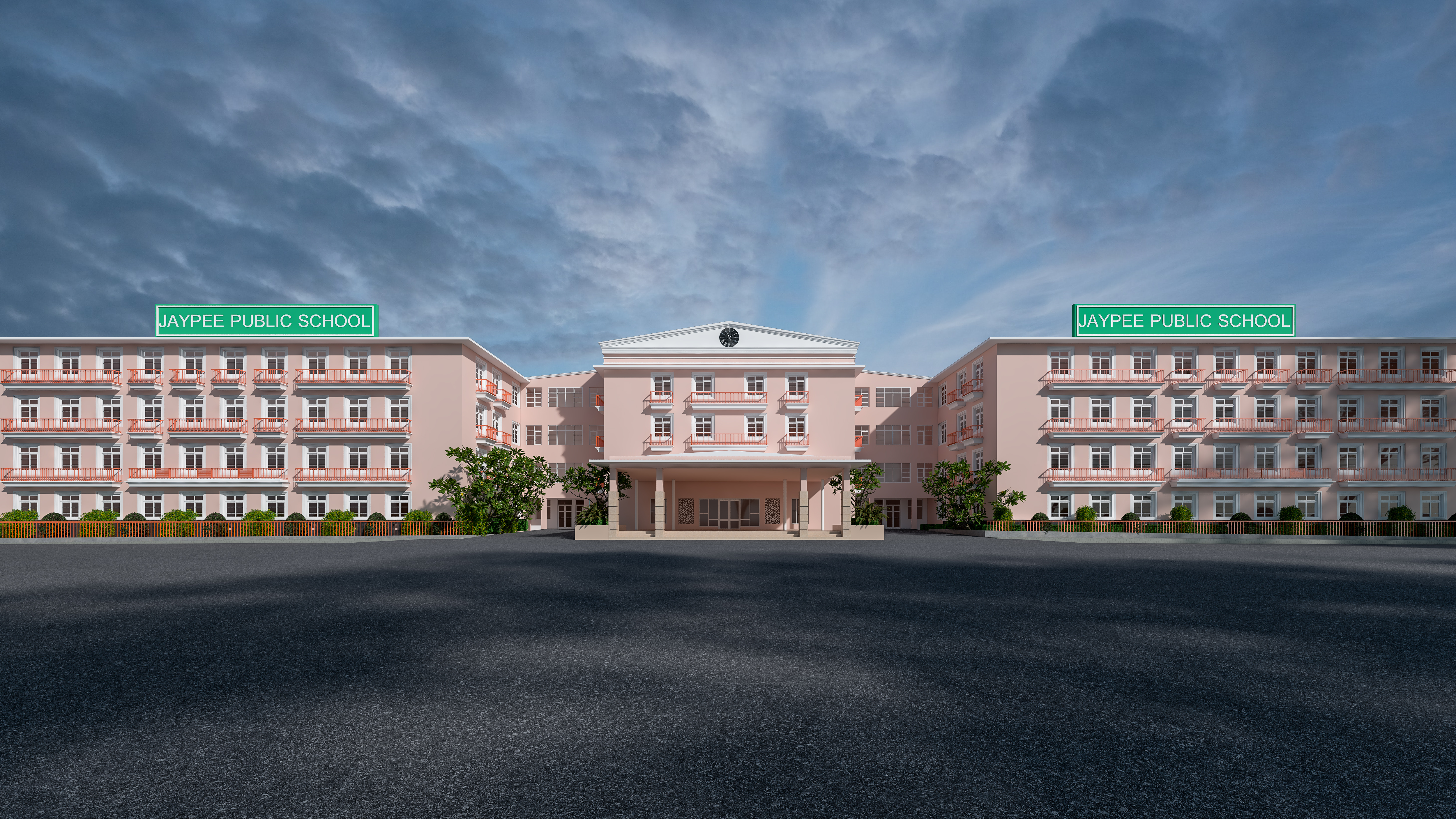 Jaypee Public School front elevation 3D render